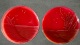<b>Fig. 19:1.</b> Colonies of <i>Streptococcus uberis</i> on bovine blood agar (to the left) and esculine agar (to the right) after incubation during 24 h at 37°C. Note the darkening of the agar plate under the colonies on esculin agar. The length of the scale bars is equivalent to 1 cm. Date: 2010-10-01. </p>